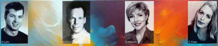 KI-animiertes Teamfoto: H. Lühr, C. Kölln, C. Holsten, C. Köpp vor moderne21-Logo