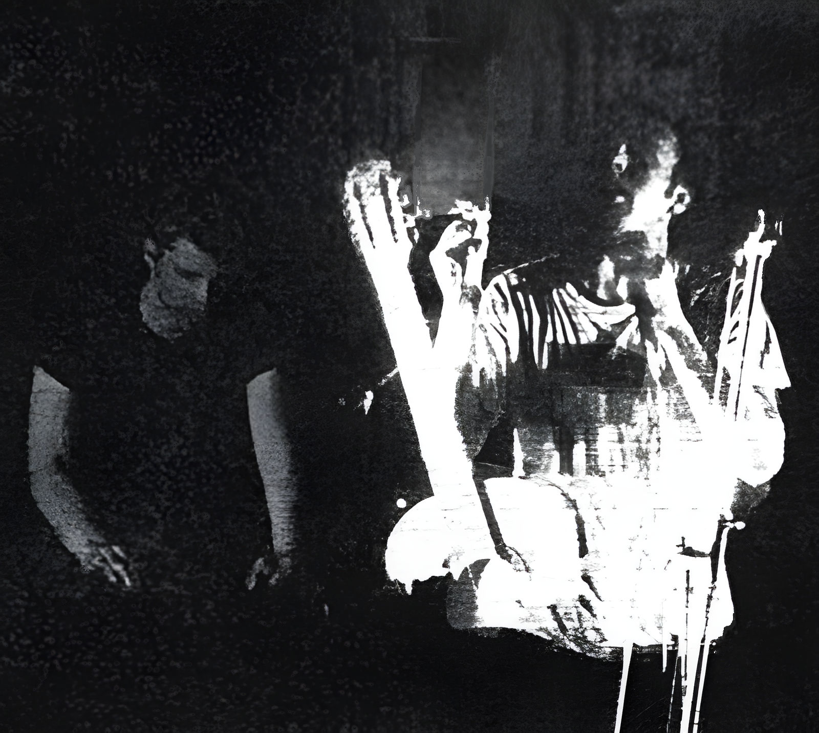 Historisches schwarz-weißes Bühnenfoto von Abortive Gasp, 26. Oktober 1989, Public Domain / CC0.